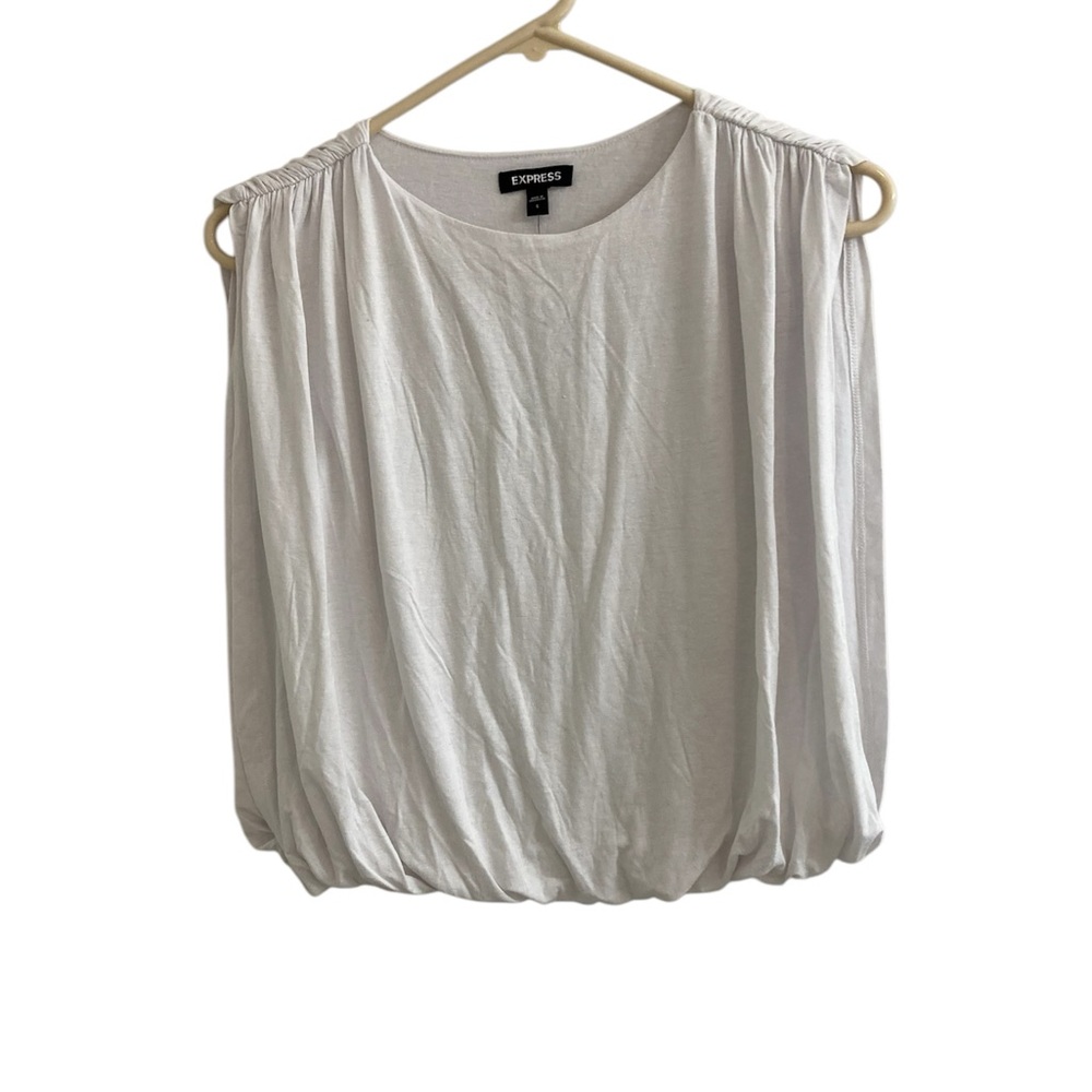Express White Pleated Bubble Top Ruched Shoulder Size S Cropped NWT